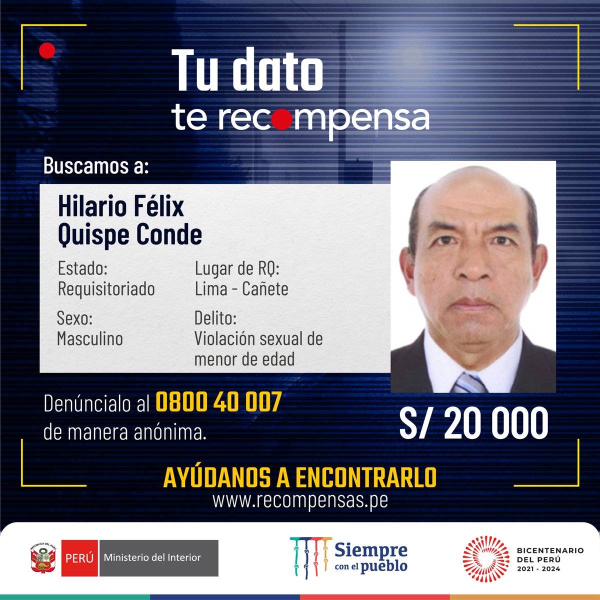 MininterPeru's tweet photo. 📢 ¡Tu ayuda puede ser crucial para capturar a estos prófugos de la justicia!
📞 Si tienes información sobre el paradero de alguna de estas personas, llama de forma anónima y gratuita al 0 800 40 007.
🔎 Visita https://t.co/G5FklA2JB0
#TuDatoTeRecompensa https://t.co/dDqV0S7y0i