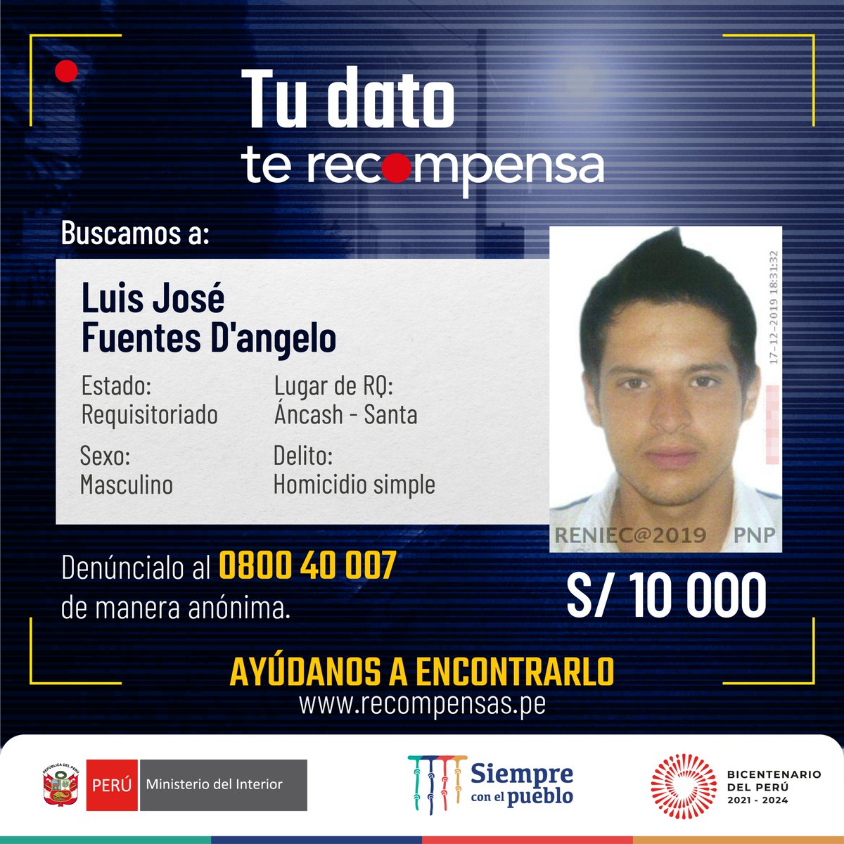 MininterPeru's tweet photo. 📢 ¡Tu ayuda puede ser crucial para capturar a estos prófugos de la justicia!
📞 Si tienes información sobre el paradero de alguna de estas personas, llama de forma anónima y gratuita al 0 800 40 007.
🔎 Visita https://t.co/G5FklA2JB0
#TuDatoTeRecompensa https://t.co/dDqV0S7y0i