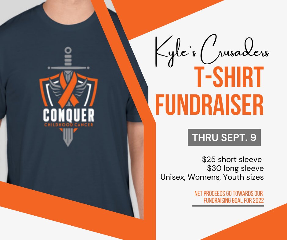 Kyles_Crusaders's tweet photo. https://t.co/WMS9o9Sug7 T-Shirt Fundraiser now through Sept. 9. Will you help us #conquerchildhoodcancer https://t.co/ycvDCF5Yyn