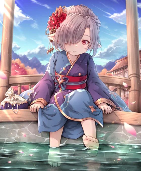 夏も終わりなので、浴衣ニオちゃん再掲しておく!オマケで、おこたニオちゃんも、塗り直したのでぺたり#グラブル #GBF 