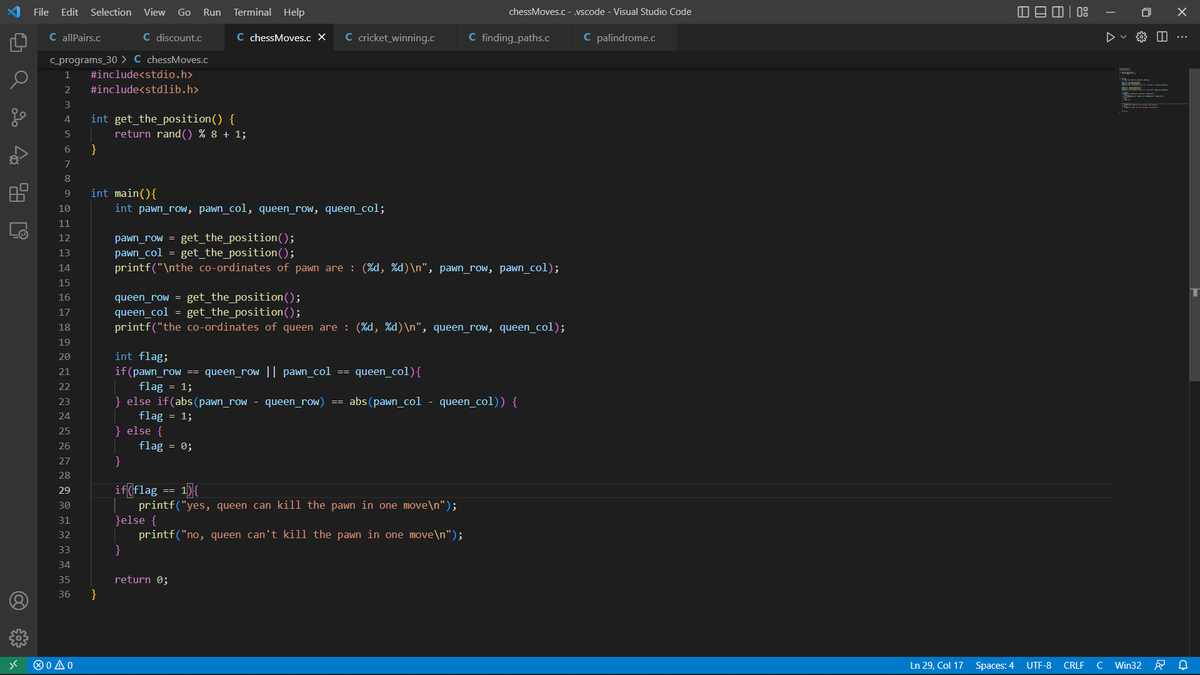 RamyaKorupolu's tweet image. Day - 7/30
Problem to check whether the queen can kill the pawn
#coding
#30daycodingchallenge
@theedumoon