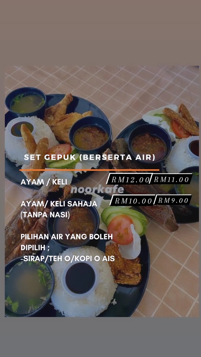 Salam Merdeka-65🇲🇾

Kami bukak macam biasa ya, cuma harini Set Keli takde. Lain ada macam biasa ✨ 

wassap.my/60189541682 (pick up/cod available) cod ada minimum order ye 😁 Grabfood on! (Kafe Noor) 

<a href="/MohKeIpoh/">Mohhh!</a> <a href="/ohhmyperak/">OHHMYPERAK !</a> <a href="/PerakFood/">Perak Food</a>