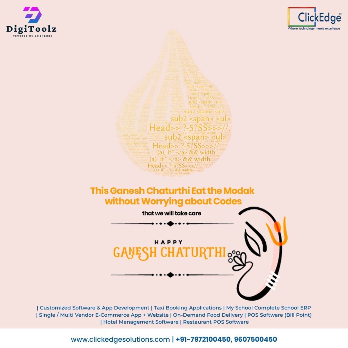 ClickedgeL's tweet photo. This #GaneshChaturthi bring convenience and efficiency into your business by using faster and customized softwares, Apps &amp; digital marketing solutions designed by #ClickEdge.
#HappyGaneshChaturthi.
#digitalmarketing #clickedgesolutions #pune https://t.co/Gly4qa572j