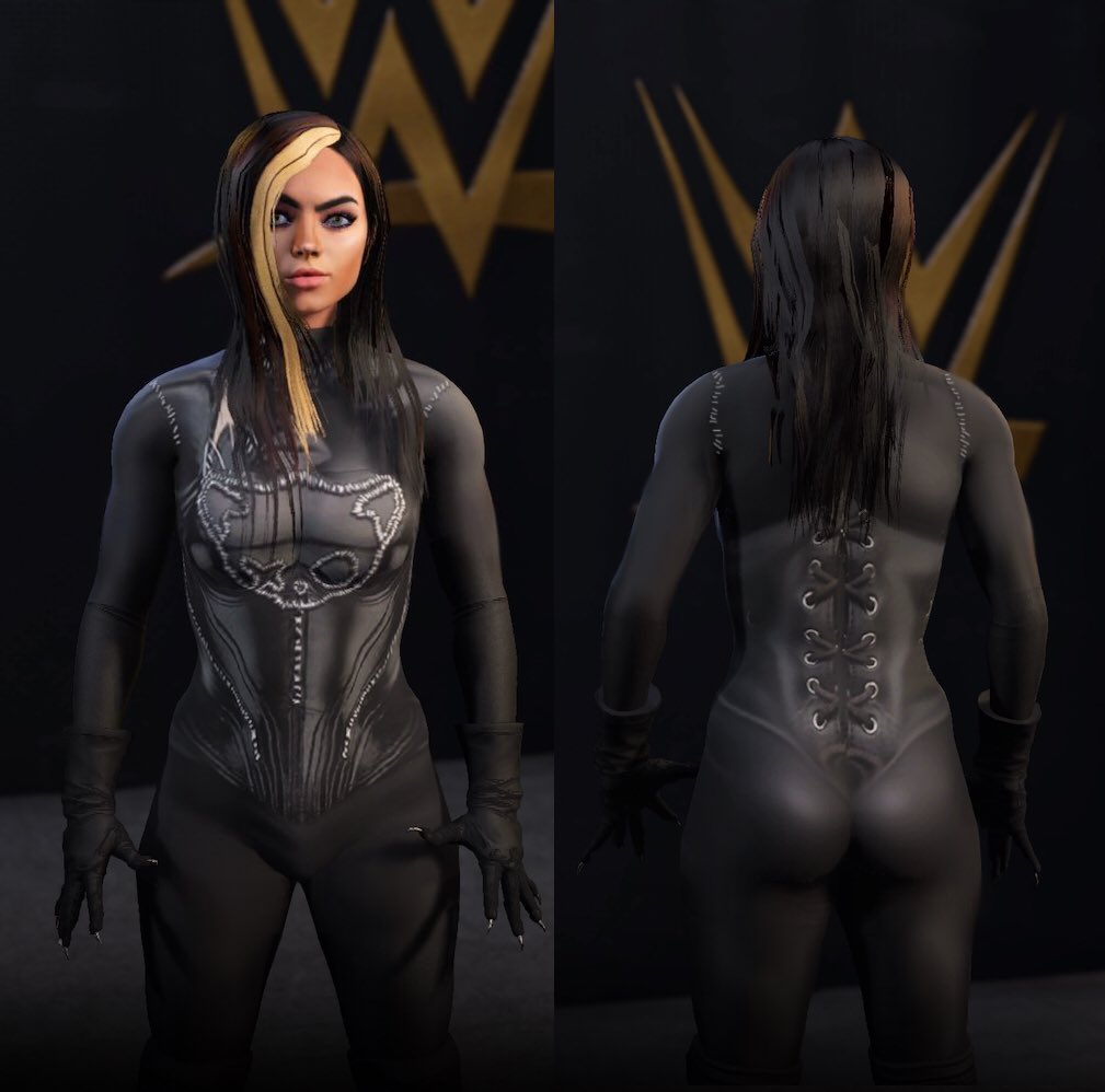 XandraOneXO's tweet photo. You’re the 2nd man who killed me this week, but I’ve got 7 lives left

Been wanting to do this attire for like a year now, where am I wearing this first? 
#wwe2k22 https://t.co/5rem6RvYH7