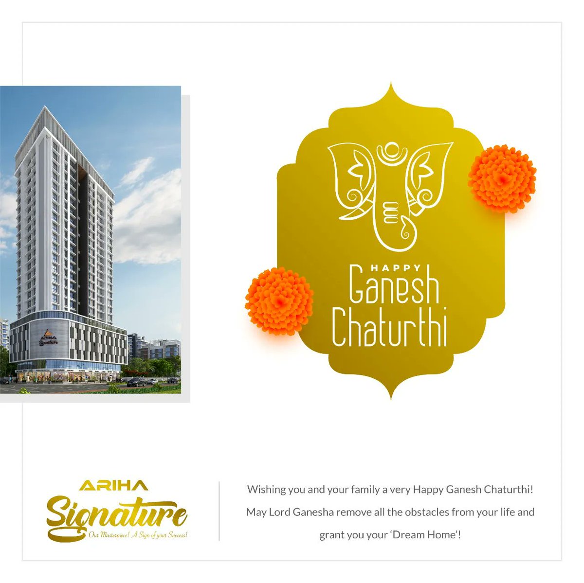 ArihaGroup's tweet photo. May Lord Ganesha bestow you with happiness, wealth, and a dream home in your life. Happy Ganesh Chaturthi from Ariha Group!

#ganeshchaturthi #ganpatibappamorya #ganpati2022 #arihasignature #IndianRealEstate #Goregaon #GoregaonWest #JawaharNagar #Mumbai #2BHK #realestateforsale https://t.co/KhupNCAjvo