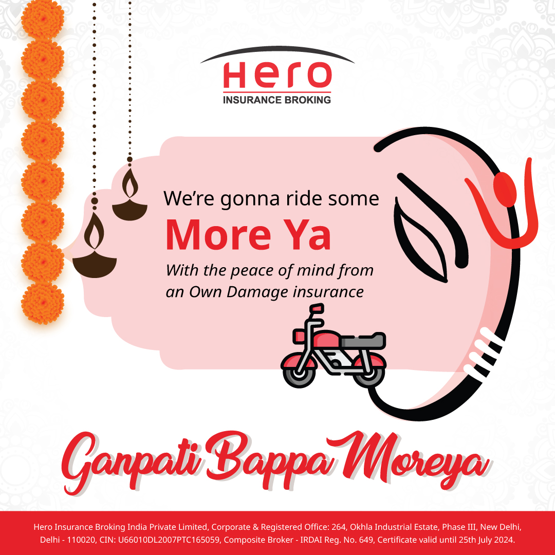 HeroIBIL's tweet photo. This #GaneshChaturthi #ride better and safer with the blessing of #Bappa and the assurance of an #OwnDamage cover. #HIBIPL #HeroInsuranceBroking #insurance #broking #twowheelerinsurance https://t.co/iPmydowCcc