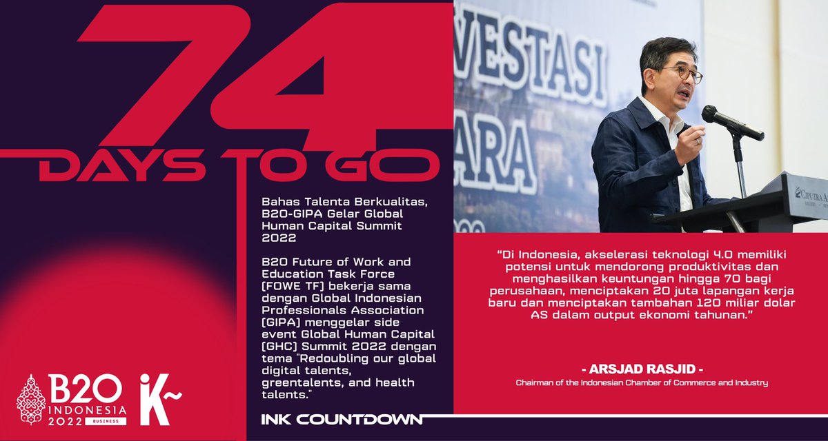 inklusif_kolab's tweet photo. B20 FOWE TF bekerja sama dengan Global Indonesian Professionals Association menggelar side event Global Human Capital Summit 2022 dengan tema "Redoubling our global digital talents, green talents, and health talents.
#b20 
#h74 
#countdownb20 
#arsjadrasjid 
#inklusifkolaboratif https://t.co/Uw8XHsNxkj