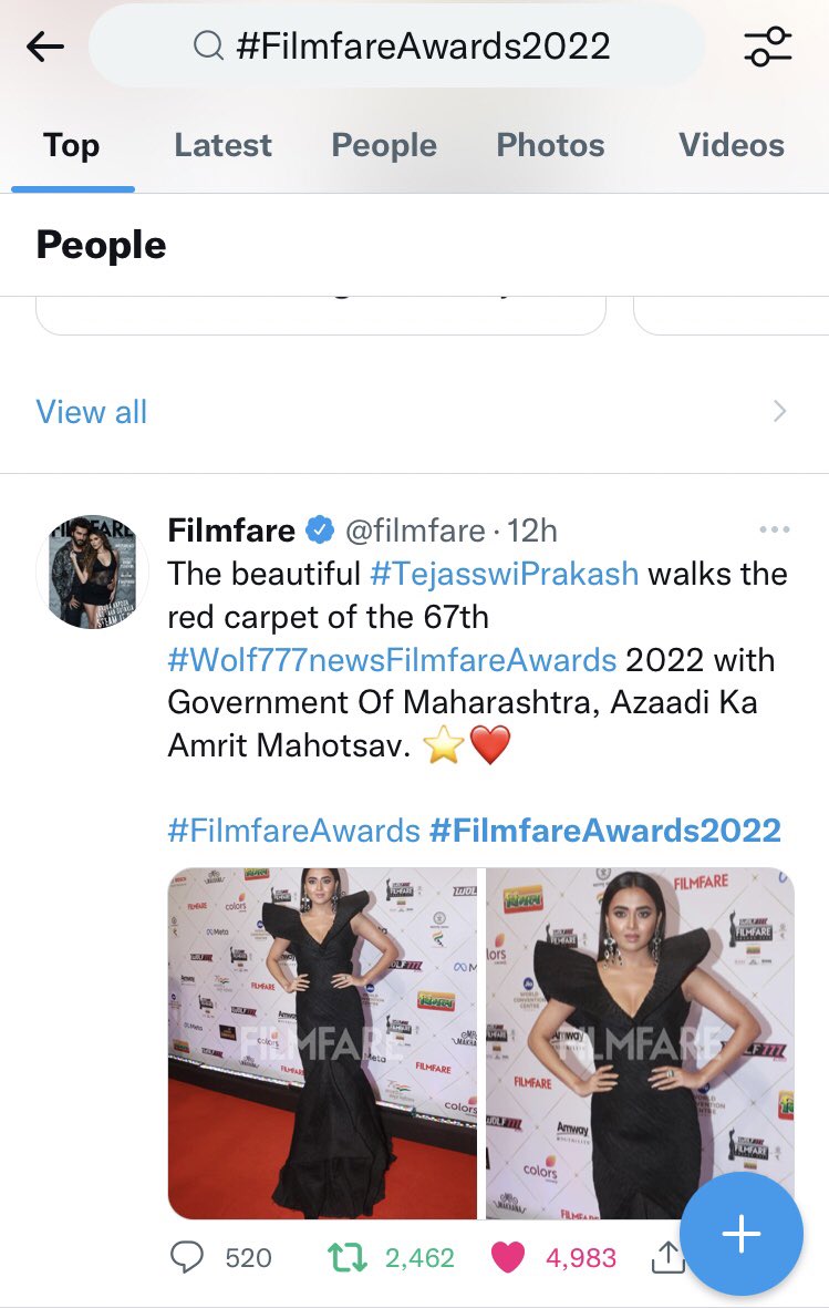 First tweet on the <a href="/filmfare/">Filmfare</a> HT 😍👑 <a href="/itsmetejasswi/">Tejasswi Prakash</a> you looked like a dream! #FilmfareAwards2022 #TejasswiPrakash #TejaTroops