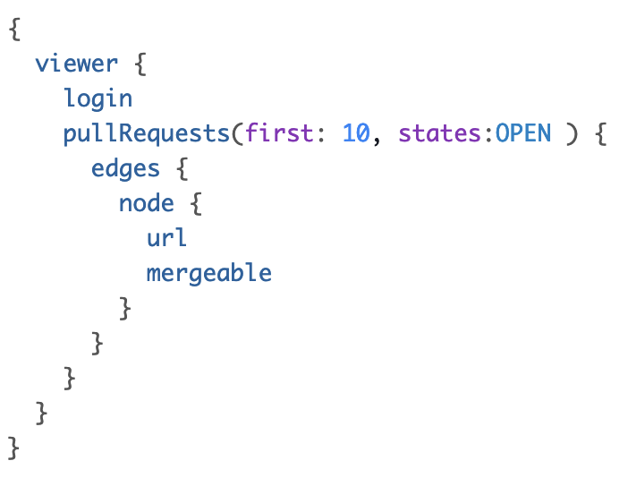 saveliev's tweet photo. @DivineOps @martinwoodward You can do below graphql query - but it doesn't support filtering by this "mergeable" parameter - so it would have to be filtered on client. Also it includes CI pass probably, not just approval by codeowner https://t.co/Ri2Hs9uVIC