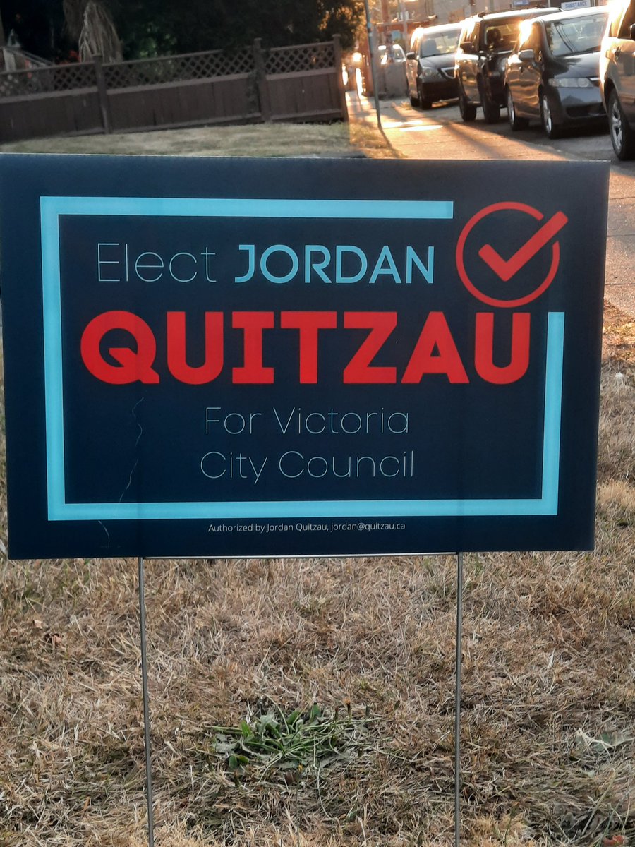 QuitzauJordan's tweet photo. A few signs are up. Many more to go! 

46 days until the election. I will continue to grow my campaign, knock on doors, and work to earn your vote. 

Together, let's make Victoria a safer, more prosperous community for all. 

Be bold. Take action. Vote Quitzau Oct 15th

#yyjpoli https://t.co/SmoJMA62MW
