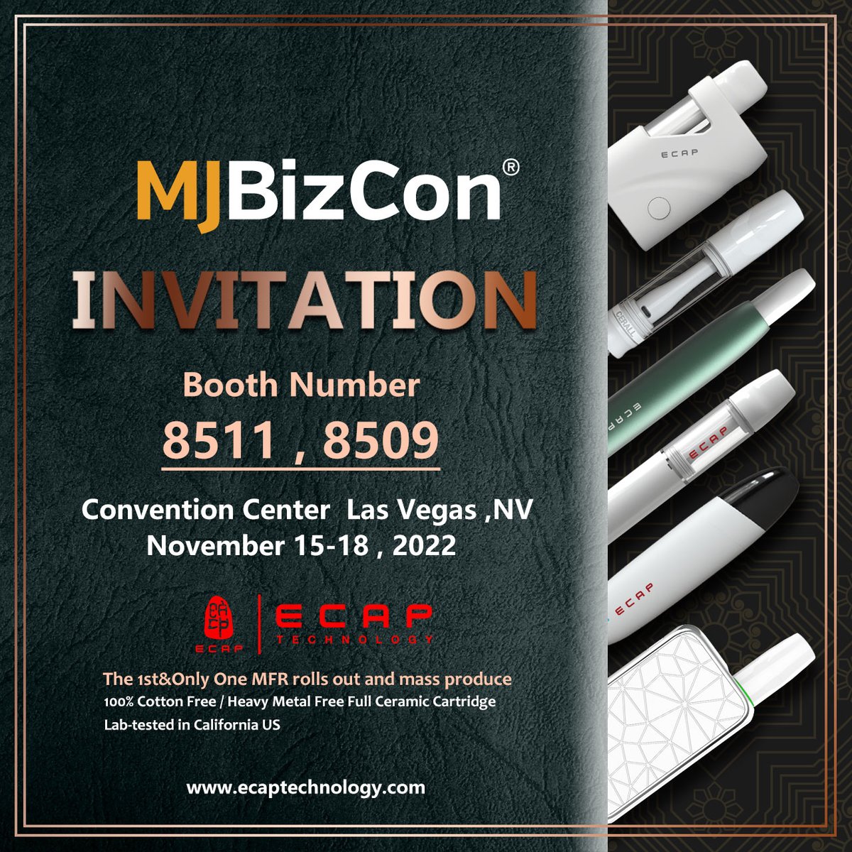 EcapJulie's tweet photo. Hi Friends,

Will you visit MJBizCon in Nov? Welcome to visit our booth to know products

#ecap #exeek #cemevo #mjbiz #mj #mjbizcon #hemp #cannabis #cartridges #vaporizer #nov #boothno https://t.co/jvekGzdabE