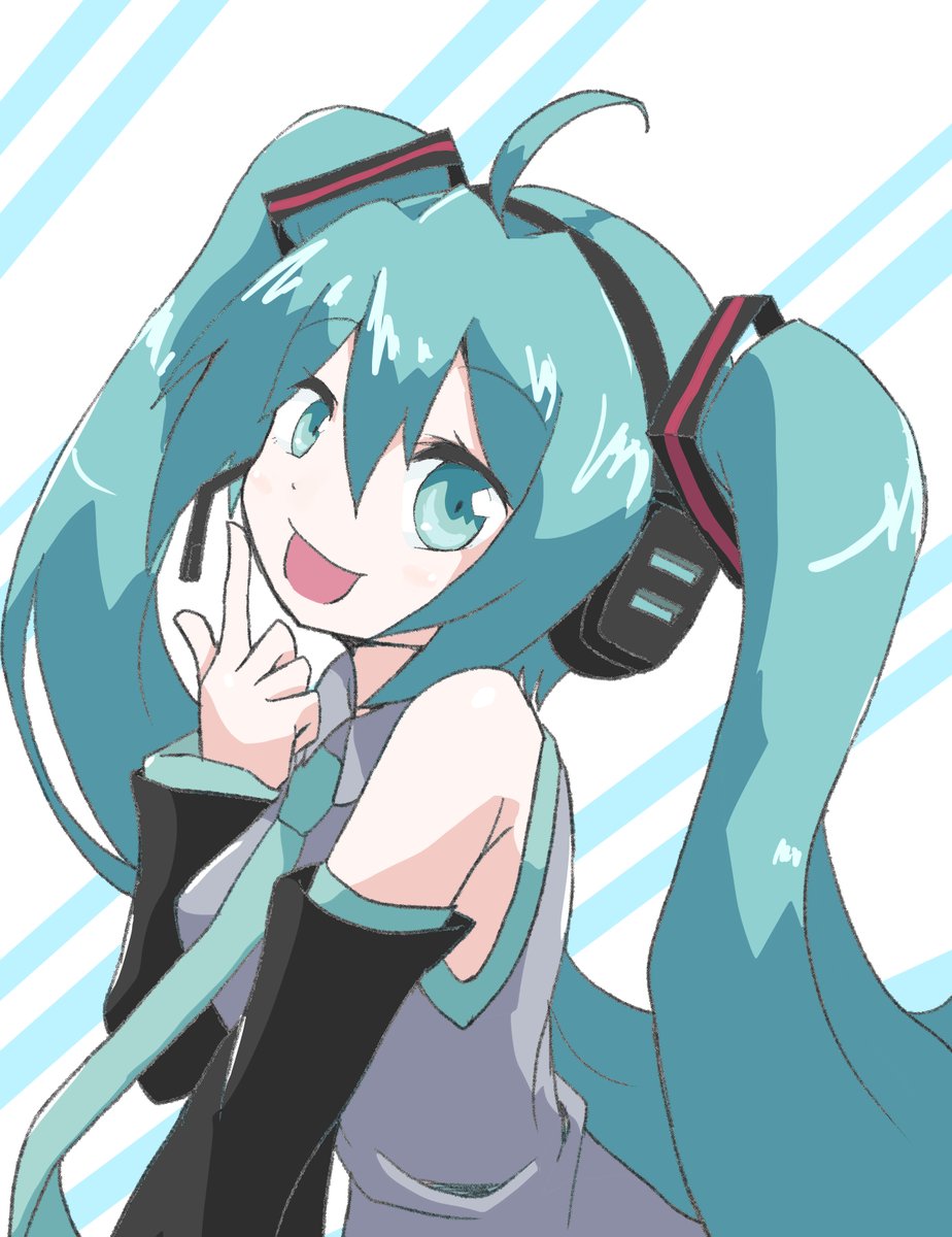 hatsune miku 1girl solo long hair twintails necktie detached sleeves aqua hair  illustration images