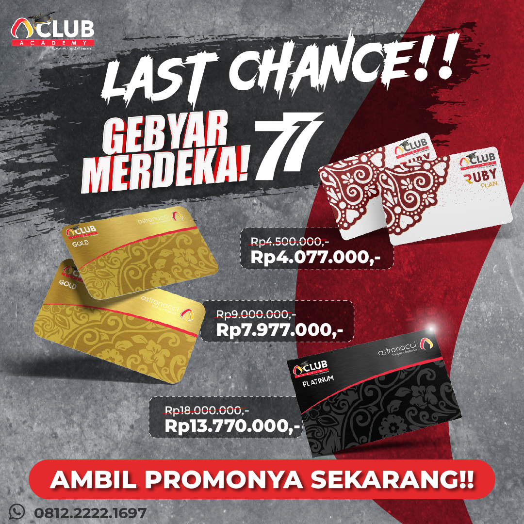 astronacci's tweet image. HARI TERAKHIR, KESEMPATANMU BERAKHIR!

Jangan sampai kamu gak kebagian PROMO GEBYAR MERDEKA 77 dari A-CLUB Academy ya~

Yuk ambil PROMONYA sekarang!
Klik link di bawah ini AMBIL KEBERUNTUNGANMU!
bit.ly/a-clubgebyarme…
MORE INFO : 0812.2222.1697