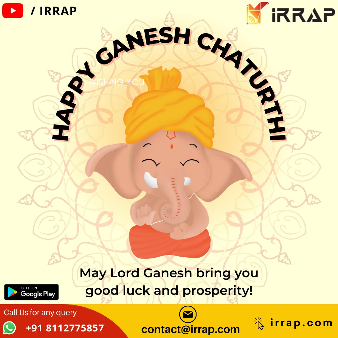 irrap_education's tweet photo. May Lord Ganesha bless you and your family with peace and happiness. Happy Ganesh Chaturthi to everyone!

#irrap #ganeshchaturthi #ganeshchaturthi2022 #ganeshchaturthistatus #ganeshchaturthicelebrations https://t.co/676t2PaK0k
