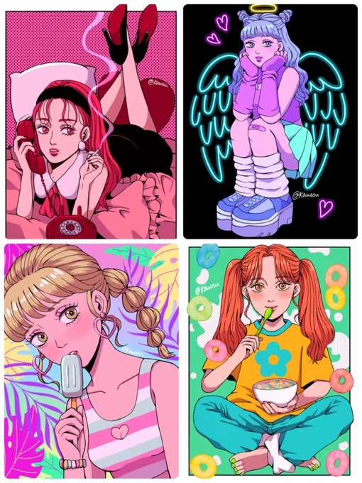 #今月描いた絵を晒そう  今月もカラフルに描けて楽しかった😊 体を描く練習もボチボチ頑張ります💪 来月も見てもらえると嬉しいです😭