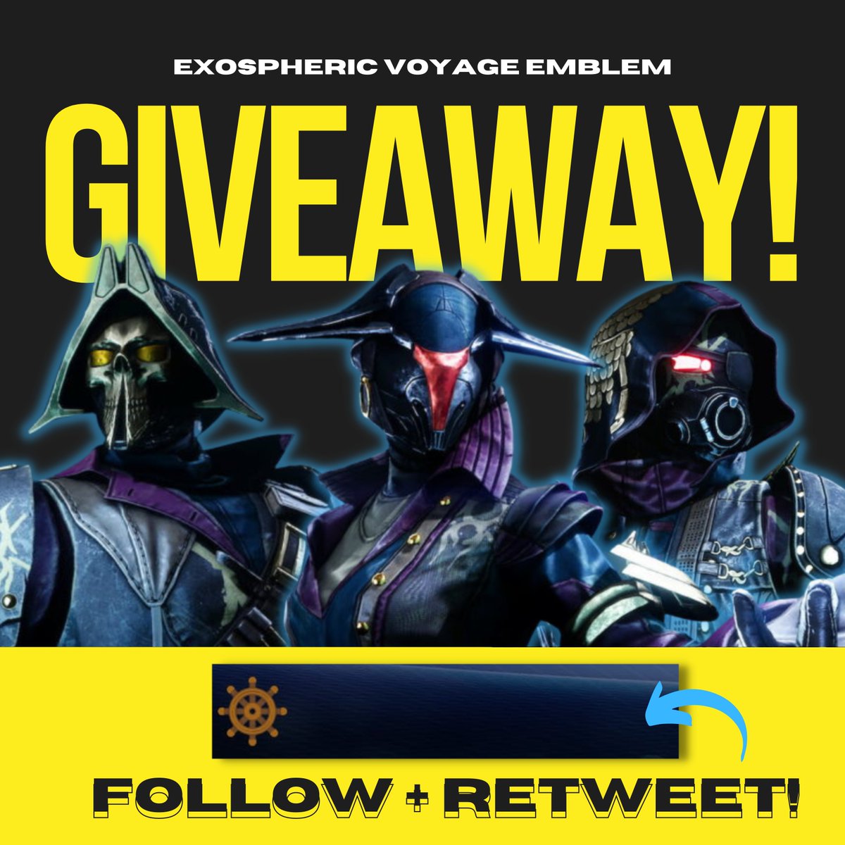 LUCKYY10P's tweet photo. **NEW** RETWEET + FOLLOW!🦜
🏴‍☠️Exospheric Voyage Emblem Giveaway!
#Destiny2 #Giveaway #Bungie #Lightfall #Season18 https://t.co/f1X0fCfTOn