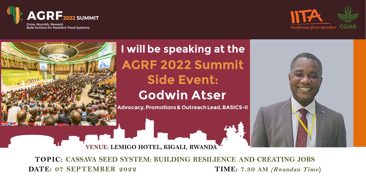 GodwinAtser's tweet photo. OFFICIAL: Join me as I will be moderating a side event on #Cassava #Seed #System under the leadership of Nigeria's President #Olusegun #Obasanjo in Kigali, on 07 September 2022. #AGRF2022 #BASICS2 #TAAT
@mfregene77
@Akinbamijo1
@akinlabiJ
@akin_adesina https://t.co/FB3N3DASTZ