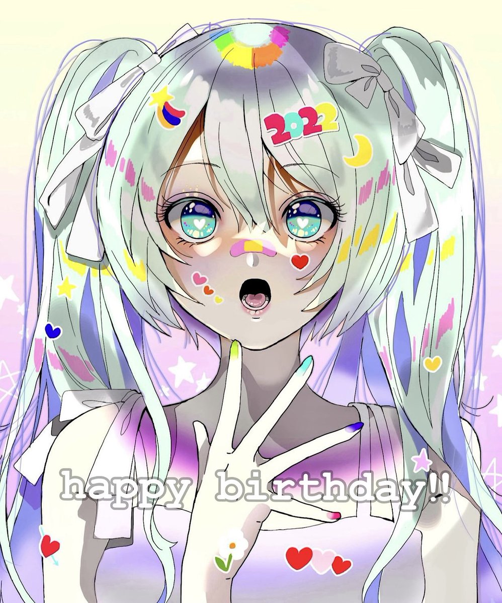 初音ミク「happy birthday MIKU(文字入りver.)#初音ミク#初音ミク生」|奥谷とろ🍣のイラスト