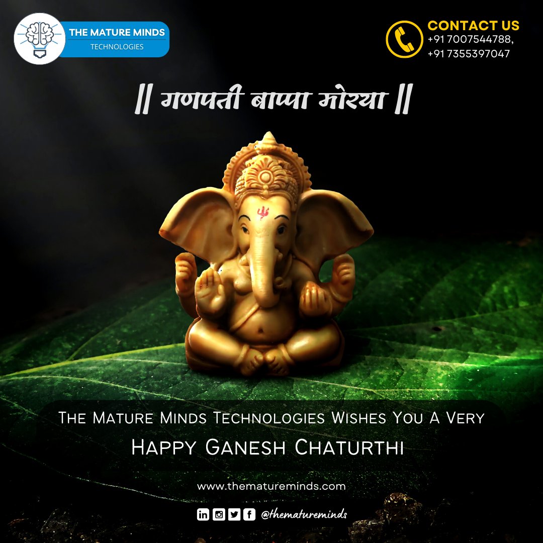 thematureminds's tweet photo. The Mature Minds Technologies Wishes You A Very
Happy Ganesh Chaturthi, 
|| गणपती बाप्पा मोरया ||

#TheMatureMindsTechnologies  
#Lucknow #LucknowCity #GaneshChaturthi #ganeshotsav #vinayakaChavithi https://t.co/gyiK8v3vBi