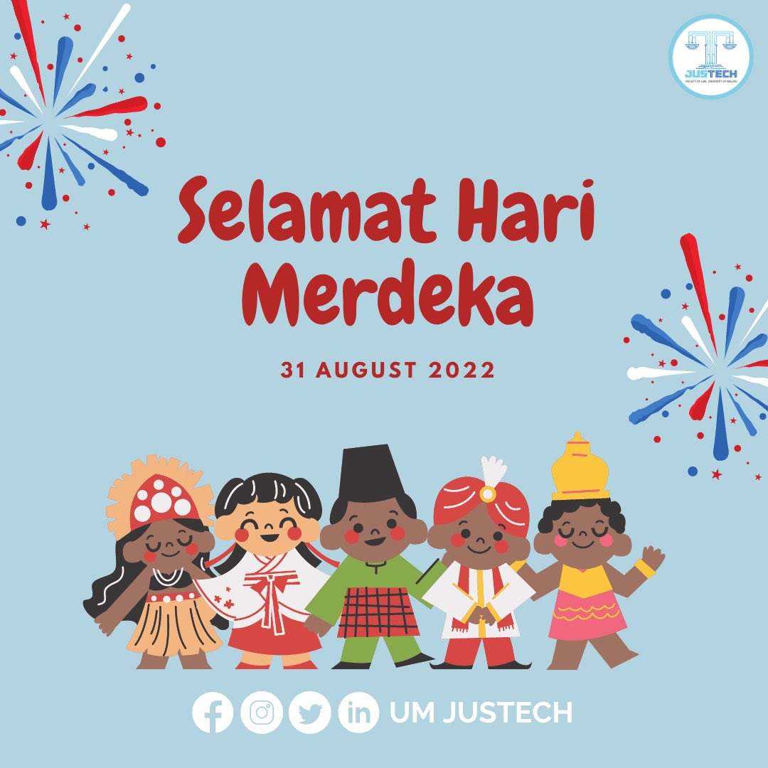 umjustech's tweet photo. [Selamat Hari Merdeka!]

UM JusTech wishes everyone a Happy 65th Merdeka. May this day remind us of the sacrifices that were made in the journey to independence and bring forth continued unity and prosperity for all of us.🇲🇾

#UMJusTech #BridgingTechnologyAndJustice https://t.co/G8o0SAgcOB