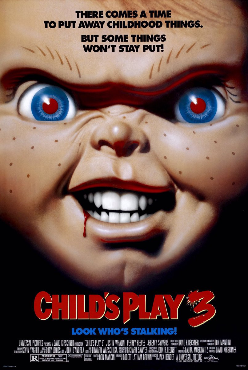 🎬MOVIE HISTORY: 31 years ago today, August 30, 1991, the movie ‘Child’s Play 3’ opened in theaters!

#JustinWhalin #BradDourif #PerreyReeves #JeremySylvers #DeanHacobson #TravisFine #DonnaEskra #AndrewRobinson #DakinMatthews #JackBender #ChildsPlay #Chucky