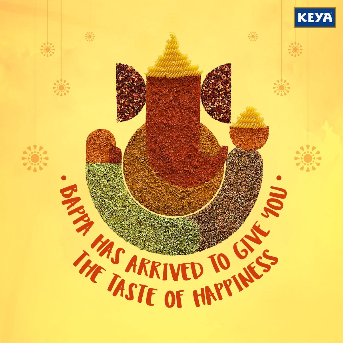 KeyaFoods's tweet photo. This Ganesh Chaturthi, we are celebrating the spirit of joy with a twist of deliciousness. Keya Foods wishes you a very Happy Ganesh Chaturthi! ❤️

#keyafoods #GaneshaChaturthi #GanpatiBappaMorya #keyaherbs #keyaseasonings #keyafoodspasta #pasta https://t.co/KUGuvpktGV