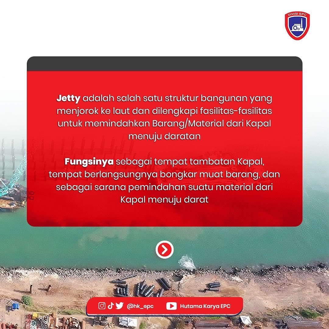 hk_epc's tweet photo. Jetty adalah salah satu proyek yang dikerjakan oleh Divisi EPC.

Saat ini, Divisi EPC juga sedang melakukan pekerjaan pembangunan jetty di beberapa proyek, lho!

Penasaran apa saja proyeknya? Tunggu postingan berikutnya ya, sobat EPC!

#BersamaKitaBangkitDanJaya https://t.co/F36cmnQMxV