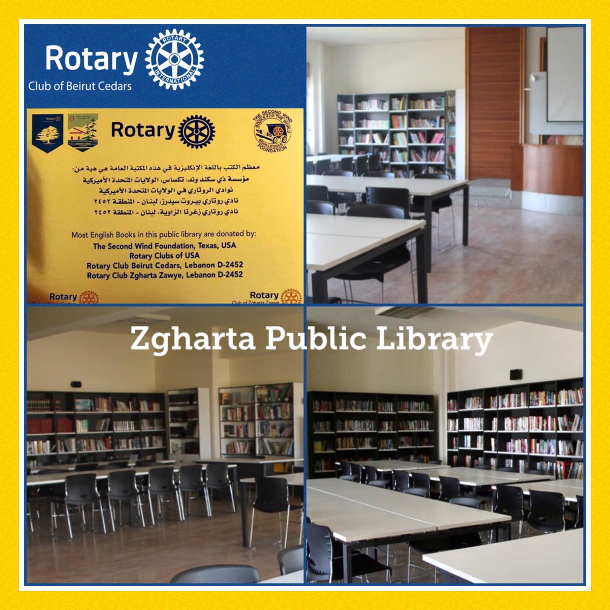 RCBeirutCedars's tweet photo. #Literacy
A new public library opened thanks to #Rotary, in the town of Zgharta this time!
Thank you #RCSeabrook for the books, 🙏🏻 @ClubZgharta for the space nd the management
This is @RCBeirutCedars tenth public library thanks to #TheSecondWindFoundation https://t.co/ay6TSCgMzB