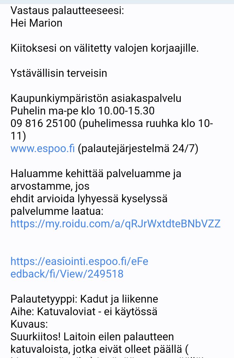 #Palaute kannattaa! Valot korjattiin palautteestani seuraavana päivänä! Upeaa @kakeespoo <a href="/EspooEsbo/">Espoon kaupunki</a> !
#OsallistuJaVaikuta #Feedback #osallisuus #OsallistuvaEspoo #asiakaspalvelu