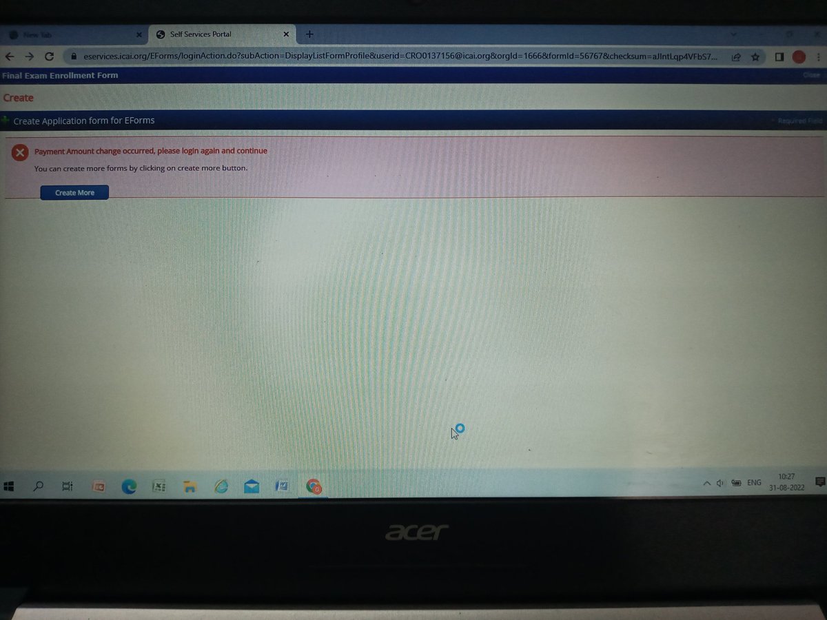 CsShenoy's tweet photo. @theicai not able to register for CA exams since long time.  It shows an error like this. How to resolve? https://t.co/FJqZUPl8ga