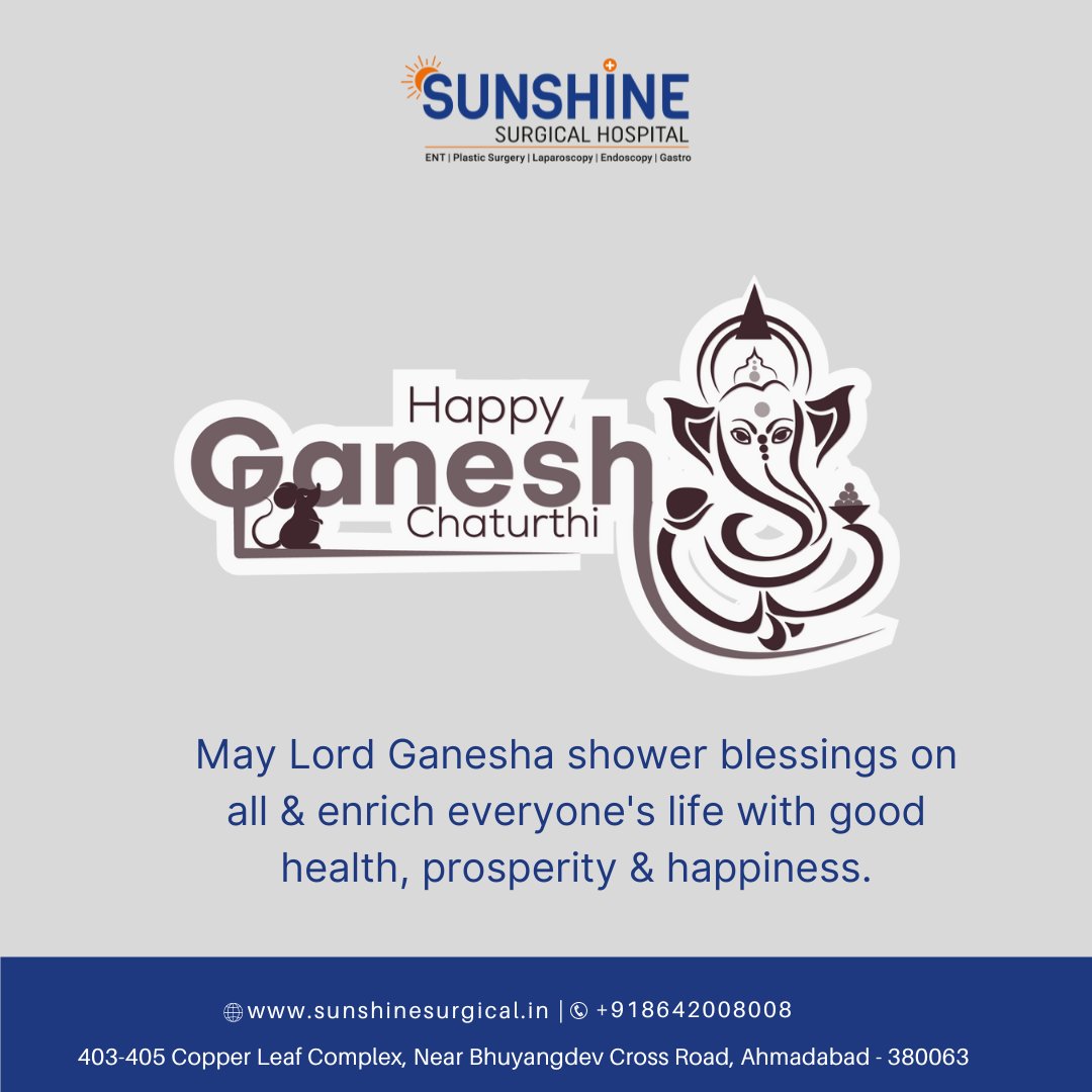 SunshineSurgic1's tweet photo. Sunshine Surgical Hospital wishes everyone a Happy #GaneshChaturthi.
May Lord #Ganesha bless everyone with good health, prosperity, & happiness.
#Ganeshchaturthi #SSHospital #GaneshChaturthi2022 #गणेश_चतुर्थी #hospitalinahmedabad #Ganpatifestival #Ganeshotsav2022 https://t.co/Hb2vIf7yzU