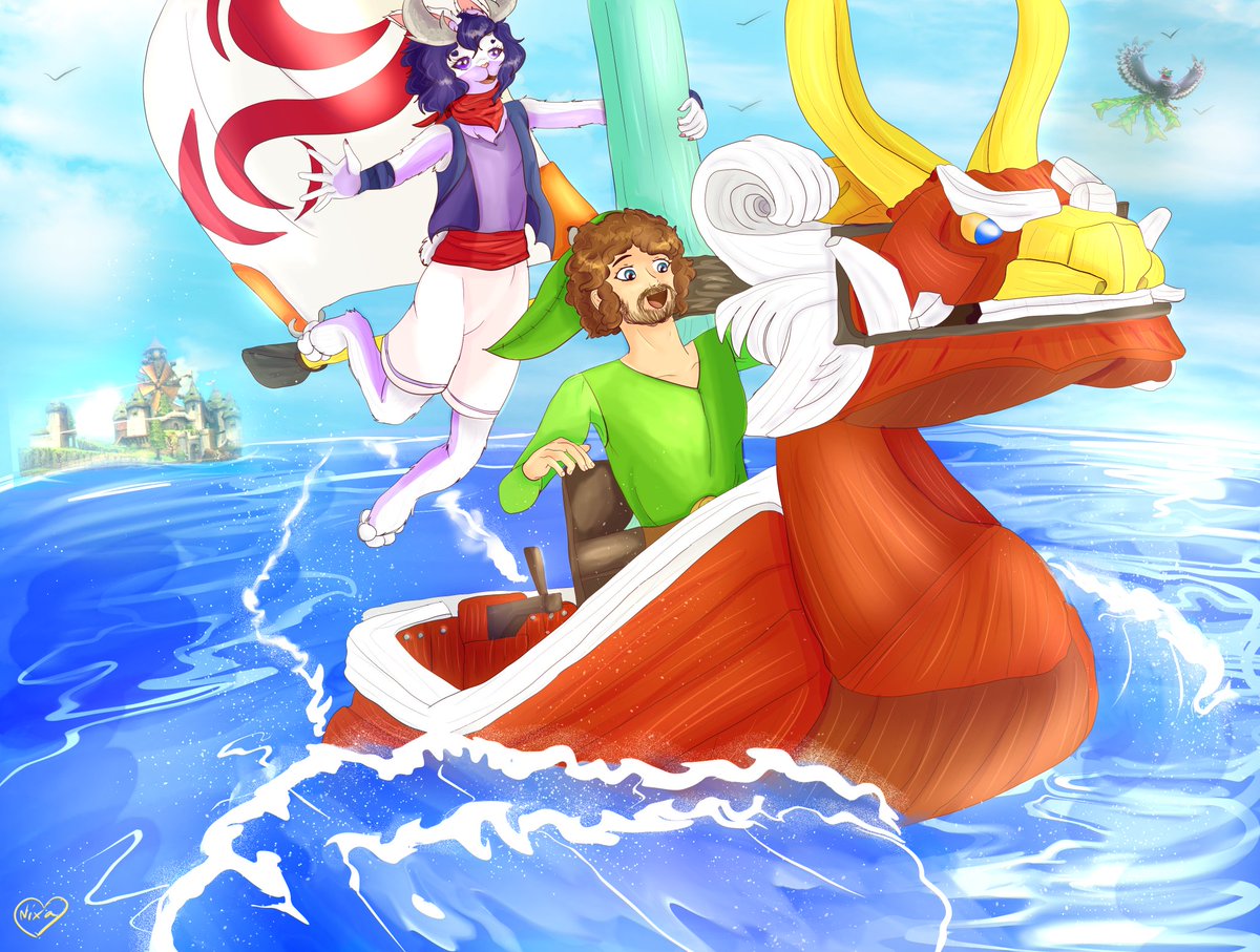 NixaOfTheOpera's tweet photo. I'm trying to get out of my art slump and me and my partner were talking about Wind Waker! I wouldn't say my art block is cured but this definitely helped! 

#Zelda #windwaker #zeldaart #furryart #furryoc #digitalart #myart #FANART https://t.co/ikopsdgBW2