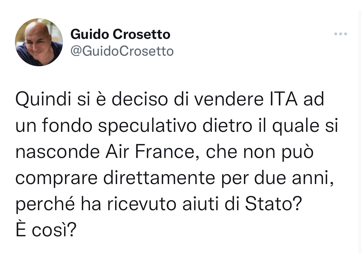 No. Si è deciso di iniziare una trattativa in esclusiva con un consorzio che ha al suo interno due tra le migliori compagnie del mondo. Perché dopo aver buttato via 10,6 mld di soldi dei contribuenti - diversamente da FdI - non vogliamo sprecarne altrettanti.