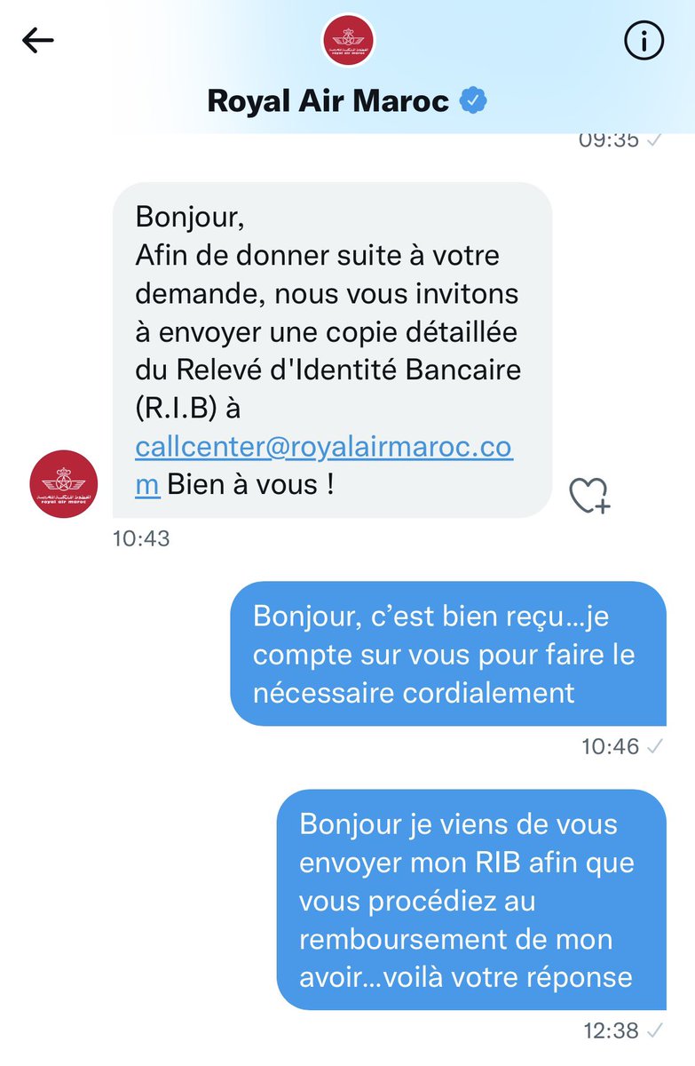 mediterane1's tweet photo. #@RAM_Maroc  Avoir non remboursé suite…voilà messieurs, dames, la considération que nous porte cette entreprise, nous demandons juste un remboursement d’un avoir qui date de 2 ans, et cette dernière nous balade de service en service…c’est inadmissible, honteux…je ne lâche rien https://t.co/3G2r7b3DlG