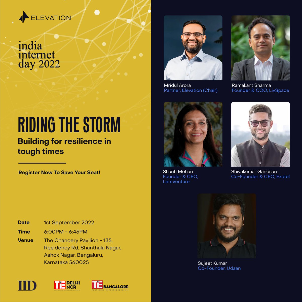ElevCap's tweet image. #MridulArora will then be in conversation with #sujeetkumar, #ramakantsharma, @shivku &amp;amp; @shantimohan on building enduring businesses in times like these. Register: bit.ly/3AxQeMN