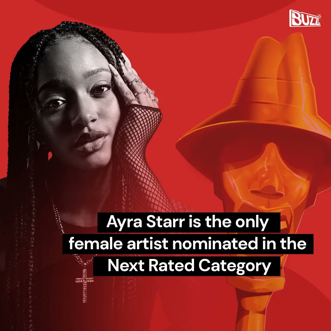 BoombuzzNG's tweet photo. Ayra Starr is the only female artiste nominated in the highly coveted Next Rated category this year. 

#Boombuzz #TheHeadies https://t.co/2wROex1WvL