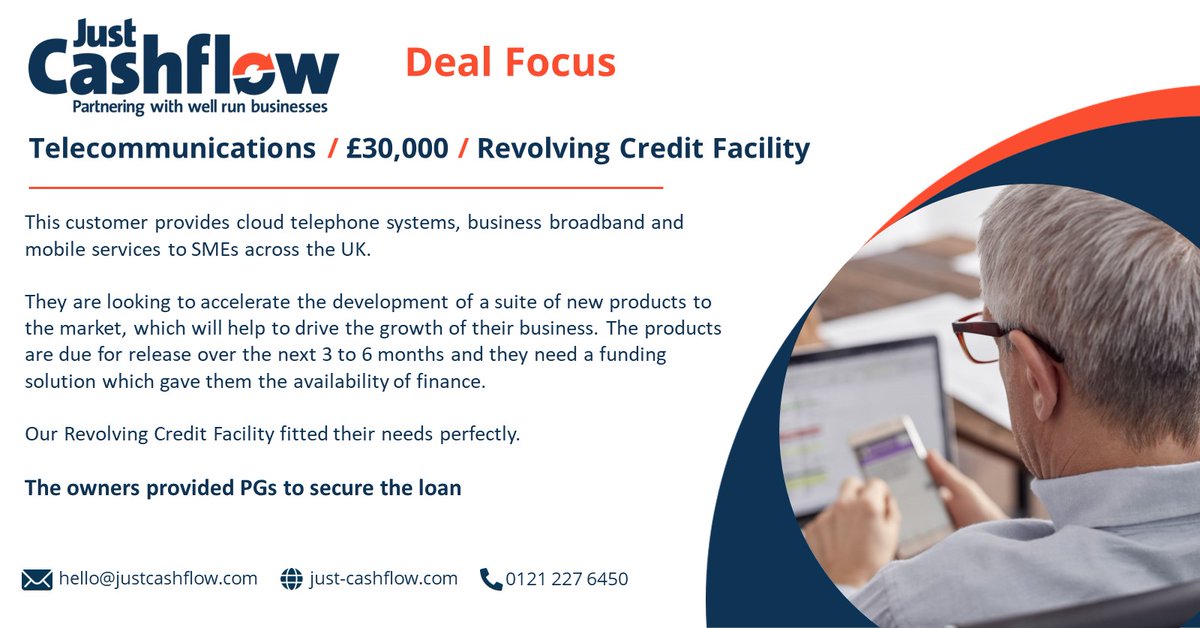 *Deal Focus*
This customer specialises in the provision of cloud-based telephone systems, business broadband and mobile services to SMEs. 
They have a number of product development opportunities and want to accelerate the launch of the products but needed funding to do so.
