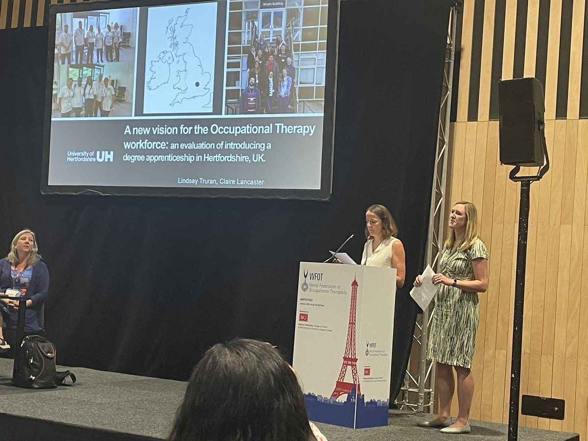 suewatersOT's tweet photo. @wordsandbirds @clancaster_ot Sharing the co-production of occupational therapy degree apprenticeship route in an international forum #WFOT2022 Excellent presentation 😀Well done to all of the team. https://t.co/QFiTNClXRY