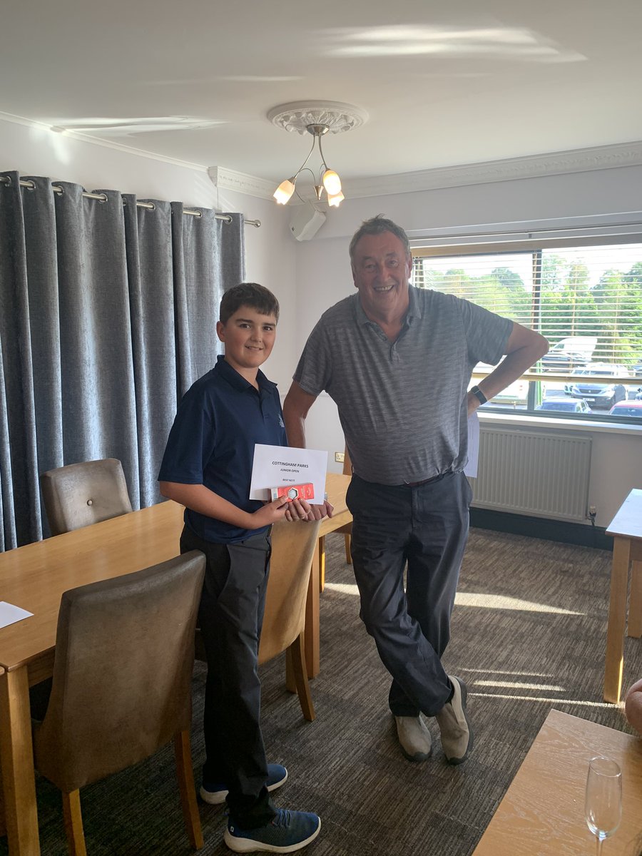 CottParksJDP's tweet photo. Our Junior Open winner (Best Nett) was Alfie Dacey of @GantonGC Beating Jamie Skinner of Middlesbrough Golf Club on count back. Really well played Alfie! @YUGCUK @Erugc_u18s @YORKSHIREGOLFER @CottinghamParks https://t.co/oNzNFiemZs