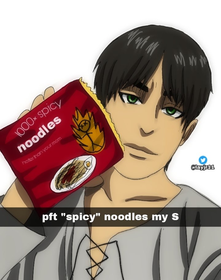 layjr11's tweet photo. Eren ft. Spicy noodles.

#ErenJaeger #AttackOnTitan https://t.co/sjWqbI6prJ