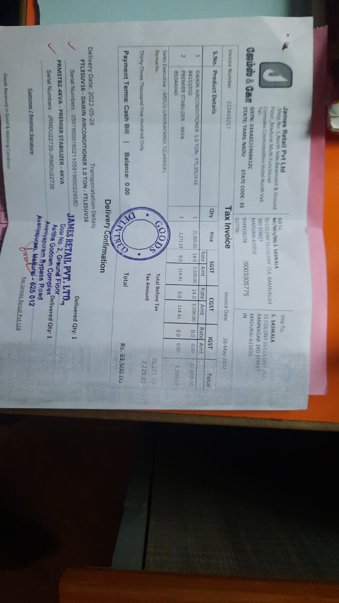 chellz0405's tweet photo. @DaikinIndia 
We bought  1 ton air conditioner split type from daikin 
They installed and gave us 
For first few days it was normal 
After that it didn't get cooled 
Because the worst service installation team has installed wrongly so that Ref gas got leaked 
This what daikin https://t.co/Y1aWnEko4E
