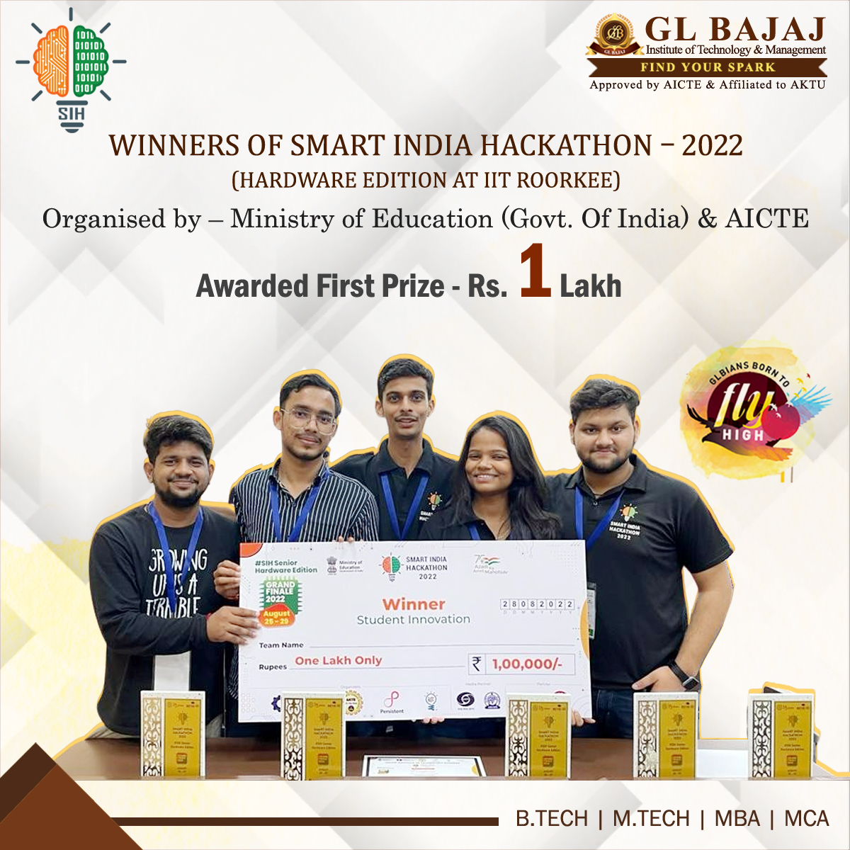 glbajaj's tweet photo. GL Bajaj heartily congratulates Team Kinfolks for securing 1st prize of Rs. 1,00,000/- in SIH-2022 Hardware Edition at IIT Roorkee.
#GLBajaj #GLBajajInstitute #glbitm #iamaglbian #beaglbian #topbtechcollege #BestEngineeringInstitute #iic #innovation https://t.co/qvzFssJw3D