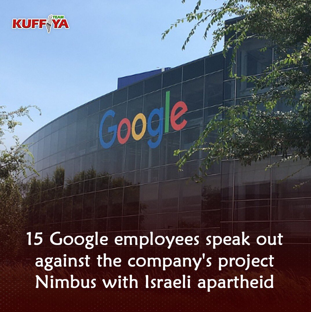 KuffiyaPlus's tweet photo. 15 Google employees speak out against the company's project Nimbus, a 1.2 billion dollar contract to provide surveillance and other forms of powerful Al technology to the Israeli apartheid. https://t.co/aP4RhBMdYO