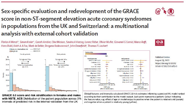 Females with NSTE-ACS are not well risk assessed:  GRACE 2.0 score was developed predominantly in males, whiel its sex-specific performance was unclear.  iWe developed GRACE 3.0 that accounts for sex differences and reduces sex inequalities in risk stratification and management.