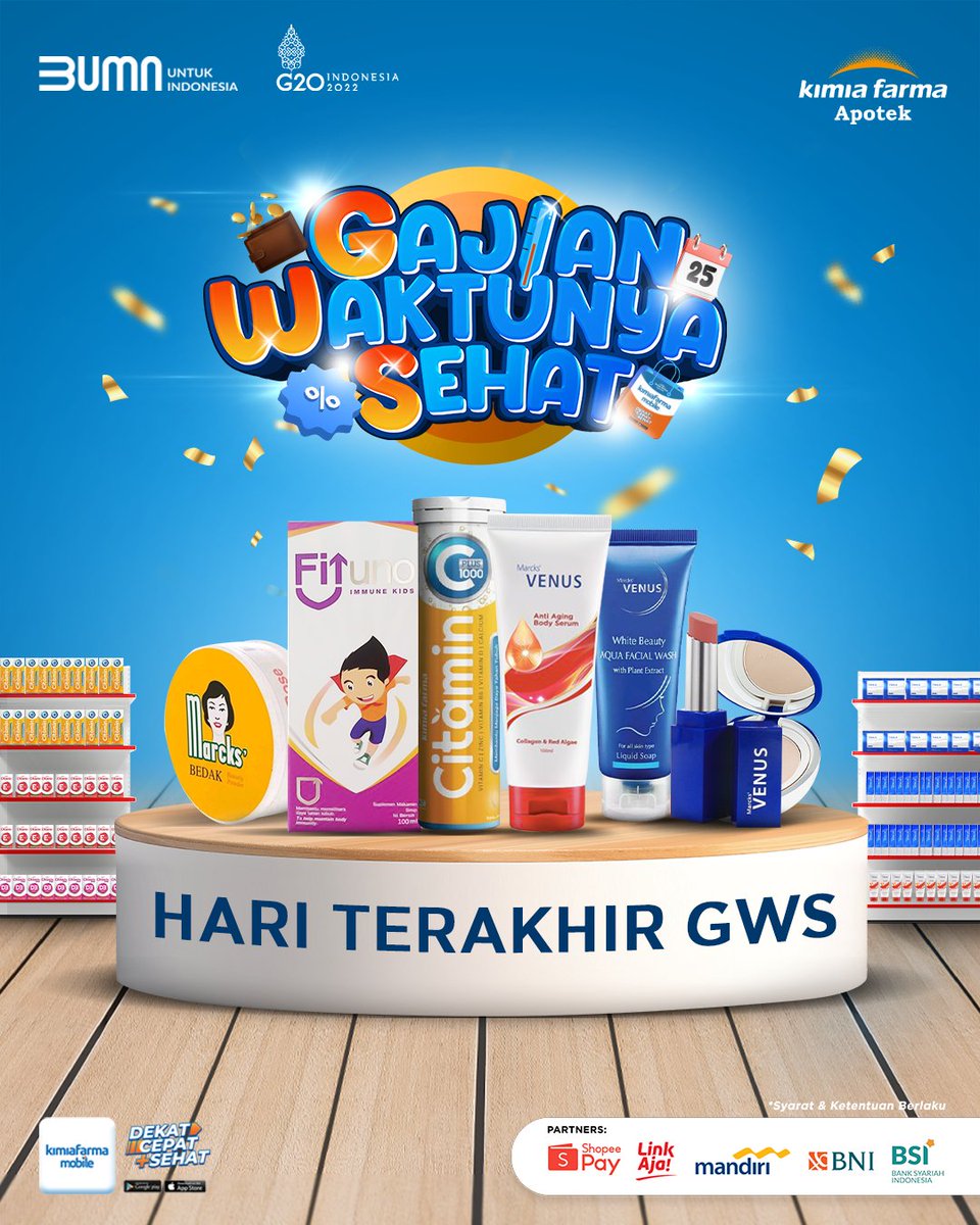 KFMobile_id's tweet photo. 🚨 GAJIAN WAKTUNYA SEHAT🚨

Ada apa aja sih di promo Gajian Waktunya Sehat Kimia Farma Mobile? 🤔
✔ Diskon up to 50%
✔ Cashback
✔ Free ongkir

Hari ini HARI TERAKHIR lho!
Buruan langsung cek Kimia Farma Mobile, sekarang! 🥰

#KimiaFarmaMobile #DekatCepatSehat #Promo #Diskon https://t.co/Z1NCN5Ogwh