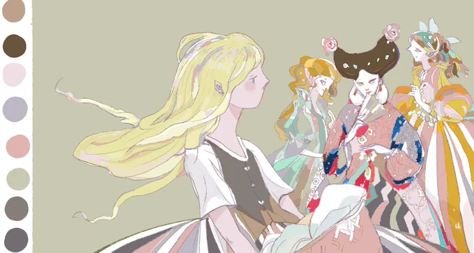 エクスナレッジ刊「ファンタジー配色アイデア事典」の為に描かれた全90枚の絵を俺のアカウントで紹介していくことになりました。週一程度の更新になります、よろしくね!一枚目はシンデレラから「灰かぶりと継母たち」です#ファンタジー配色アイデア事典#エクスナレッジ 