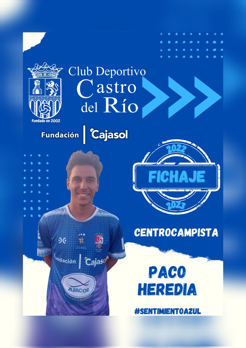 🔵✍️ Fichaje. 

🆕 Paco Heredia, se convierte en nuevo jugador del Club Deportivo Castro del Río-Cajasol. 

¡Bienvenido!💙 

Centrocampista de 20 años, criado en la cantera del Seneca C.F, llega procedente del Peñarroya C.F.