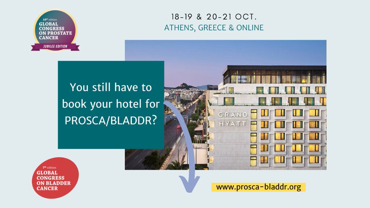 🔴 Are you joining us in Athens for PROSCA/BLADDR 2022? We can offer you as live participant beneficial rates at 📍Grand Hyatt Athens (also the congress venue) for your overnight stay.