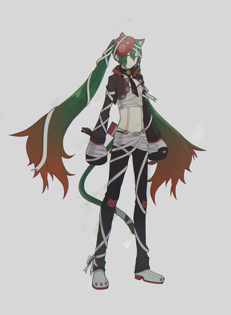 solo 1girl long hair twintails very long hair green hair mask  illustration images
