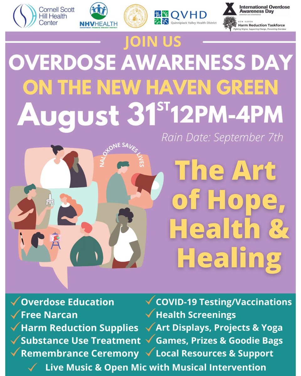 NHVPublicHealth's tweet photo. TODAY! #OverdoseAwarenessDay, the Art of Hope, Health, and Healing, will take place today on the #NHVGreen, 12-4pm. #harmreduction #overdoseprevention #nhvevent https://t.co/XJP08dAAA4